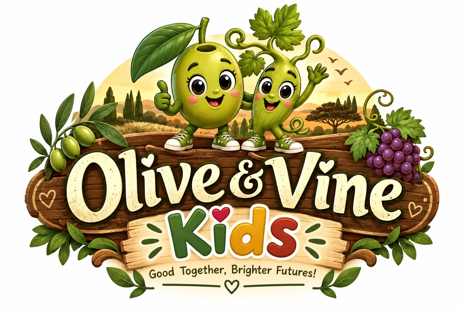 Olive & Vine Kids artwork with friendly olive characters