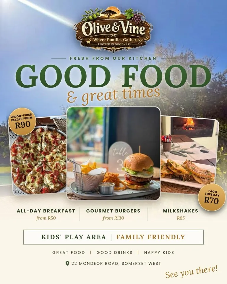 Olive & Vine Good Food and great times special promotion poster